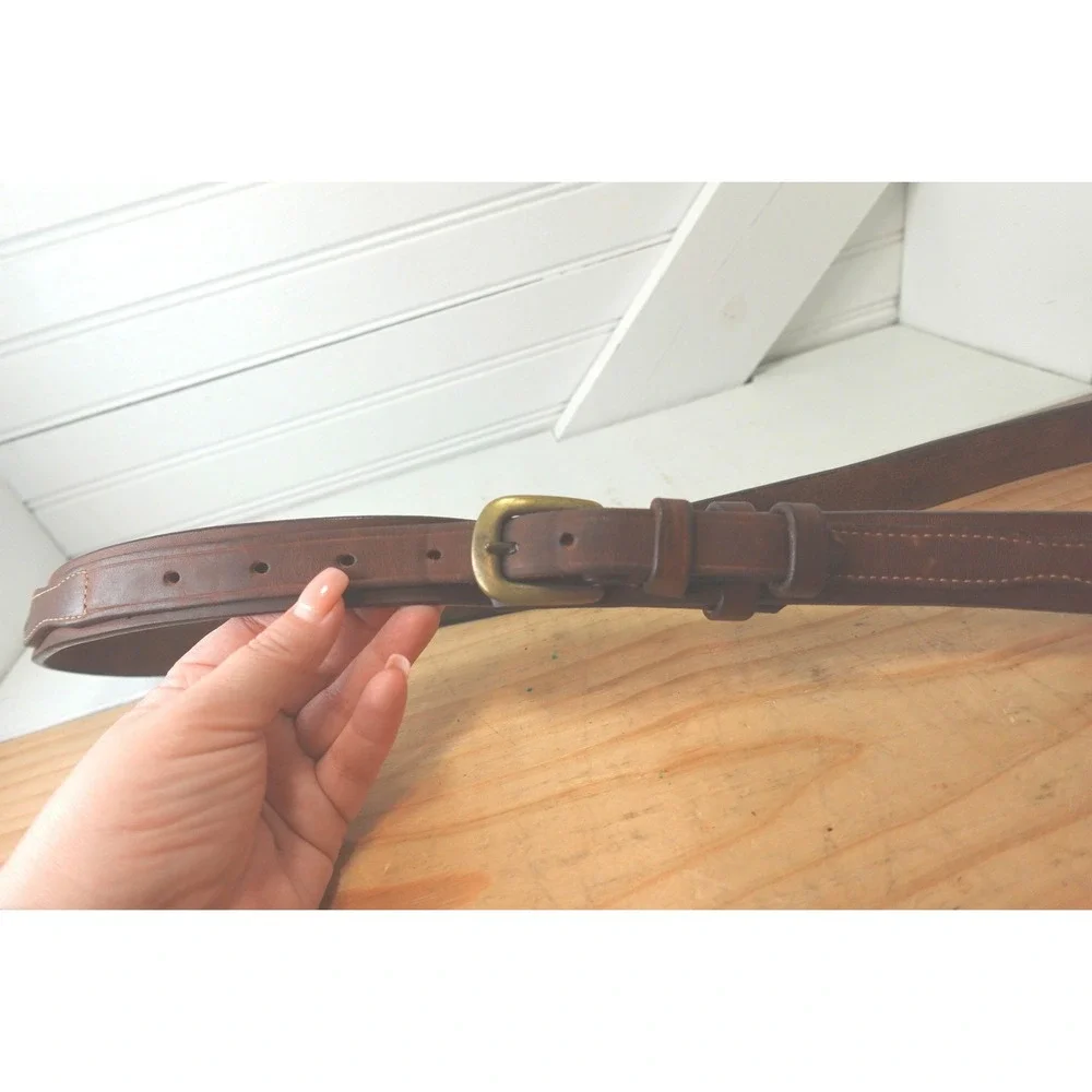 Men's Vintage Brown Leather Belt size 40 Brass Buckle Double Hitch Inner Outer